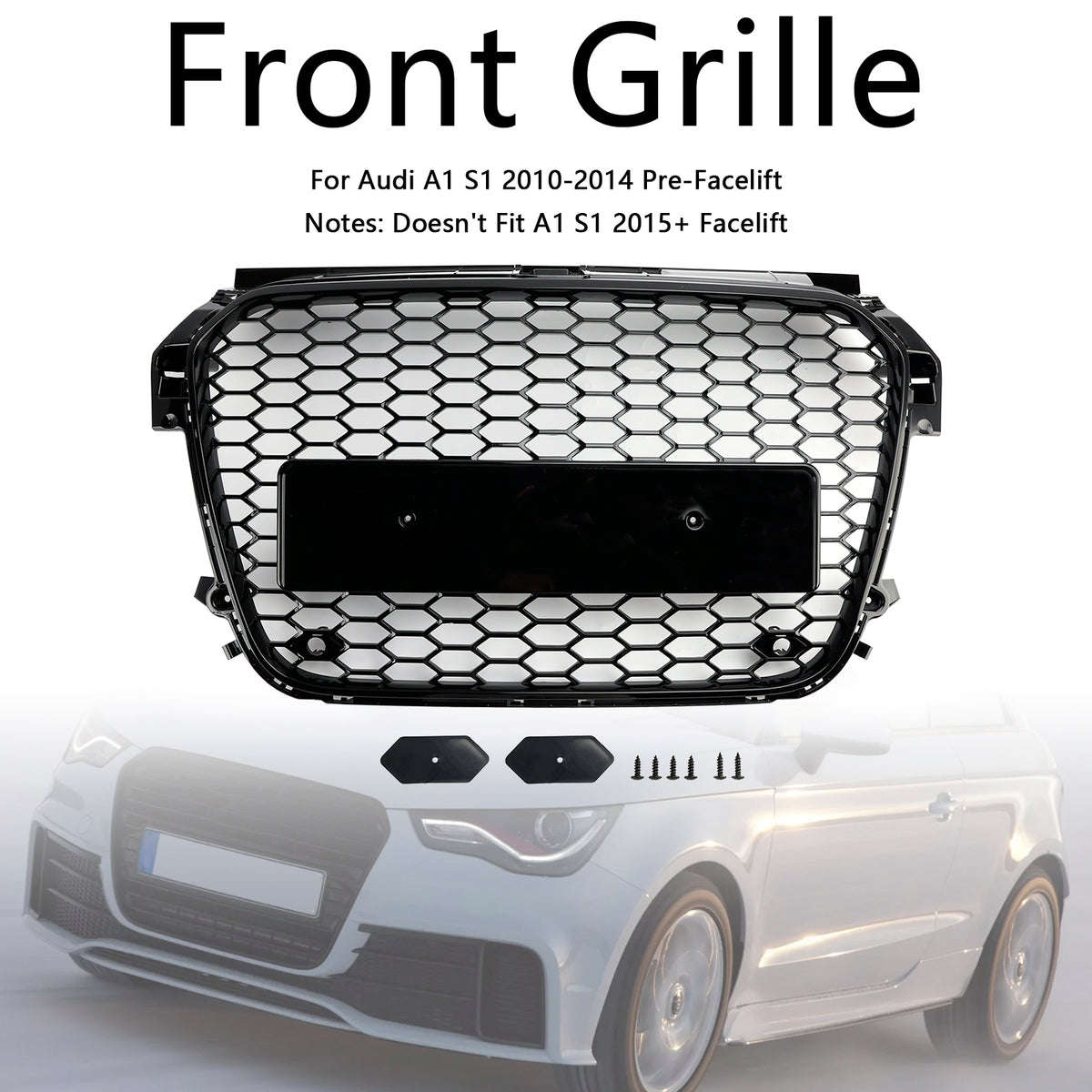 Gloss Black Front Honeycomb Bumper Grill Grille Fit Audi A1 S1 2010-2014