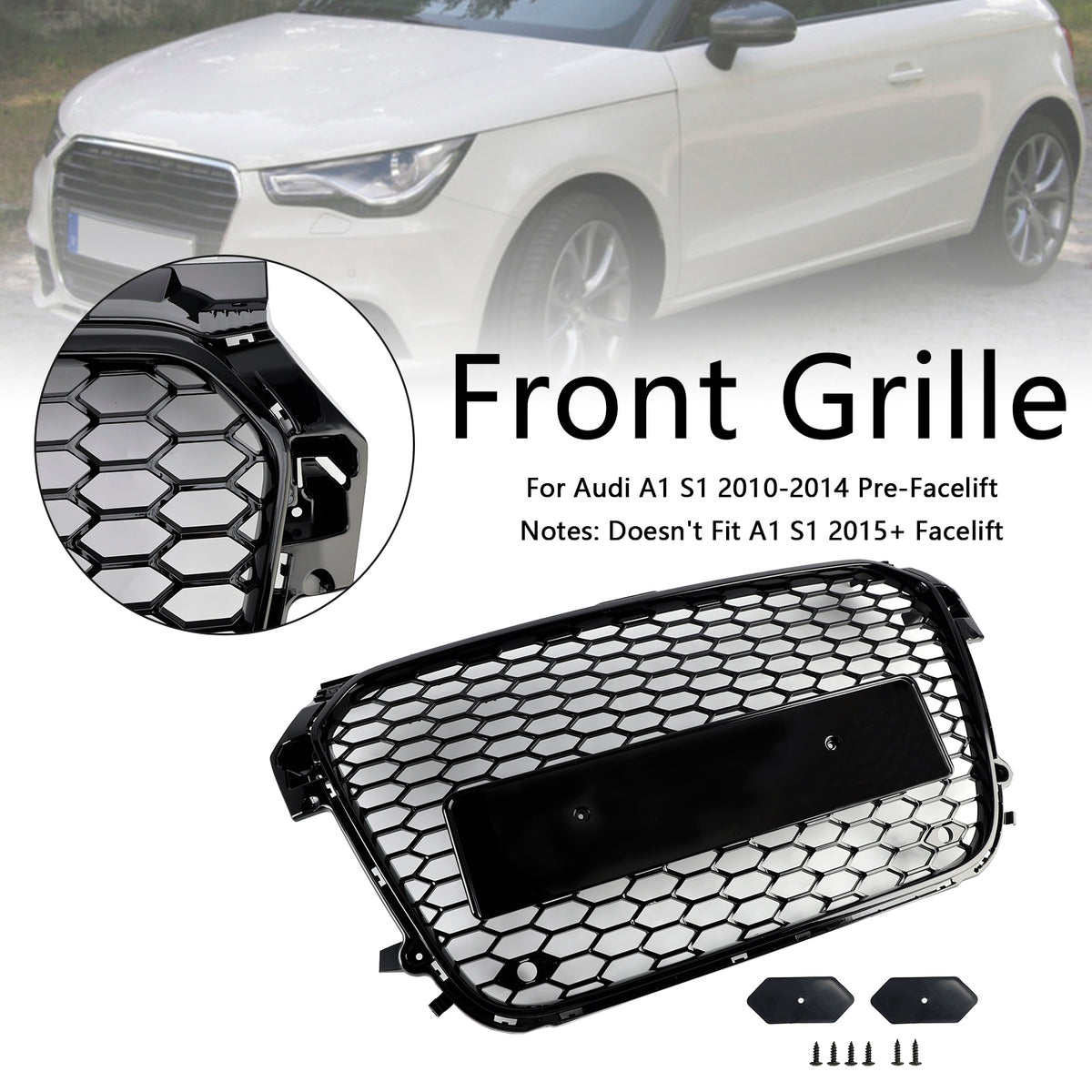 Gloss Black Front Honeycomb Bumper Grill Grille Fit Audi A1 S1 2010-2014