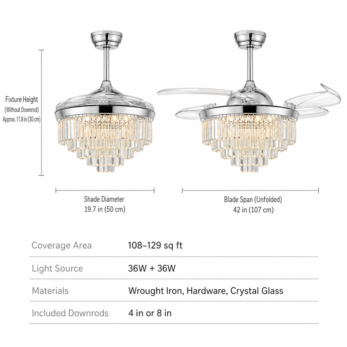 42" Crystal Ceiling Fan with Light