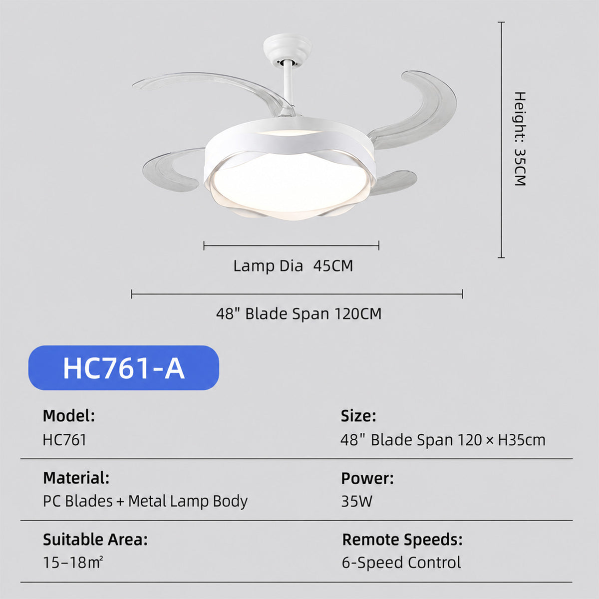 Retractable Ceiling Fan with Lights