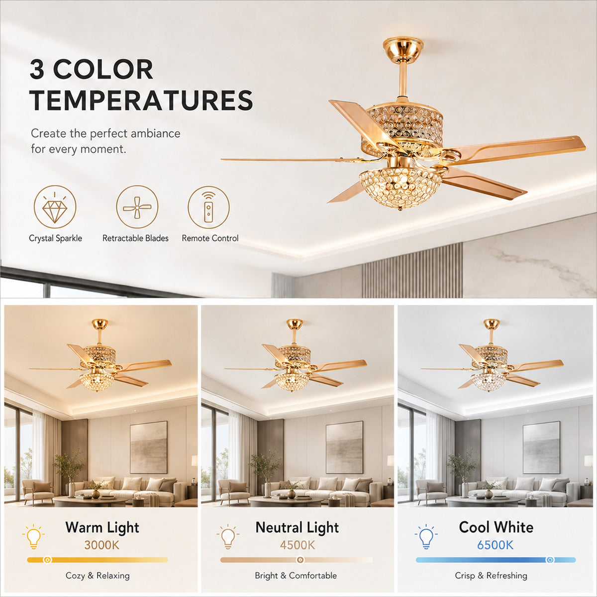42 " Crystal Ceiling Fan with Light and Remote