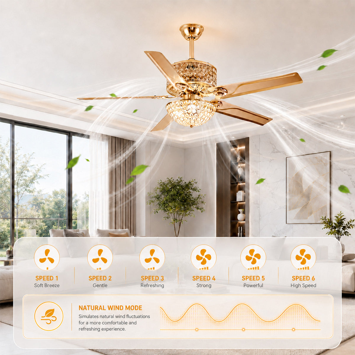 42 " Crystal Ceiling Fan with Light and Remote