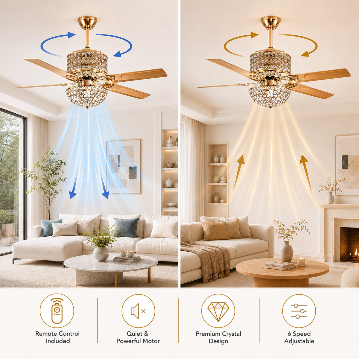 42 " Crystal Ceiling Fan with Light and Remote