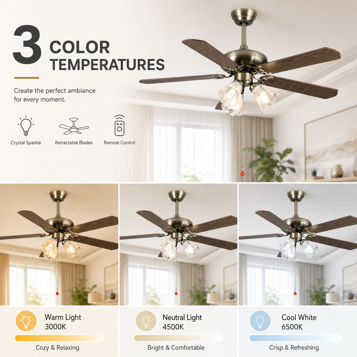 52-Inch Vintage Ceiling Fan with Light