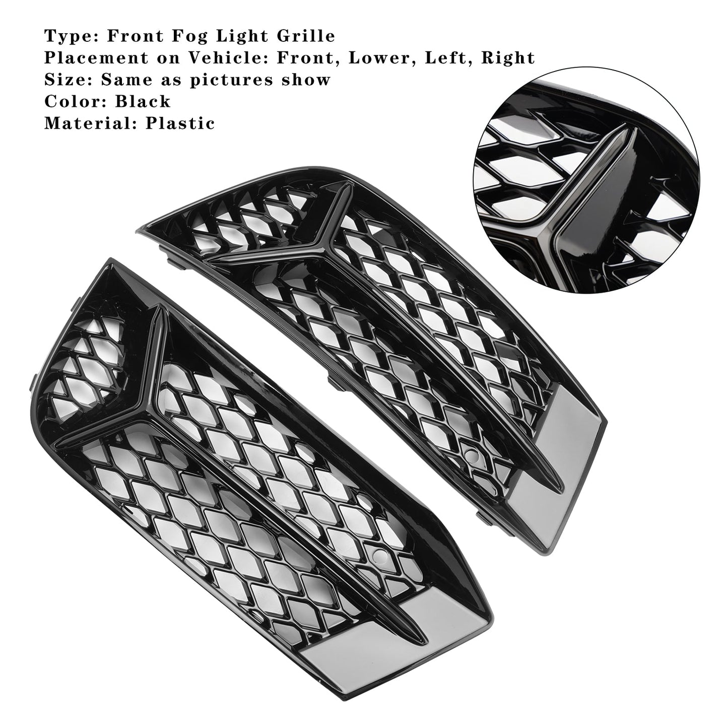 2017-2020 Audi A3 Front Bumper Grill Fog Light Cover Lamp Frame Trim Fit