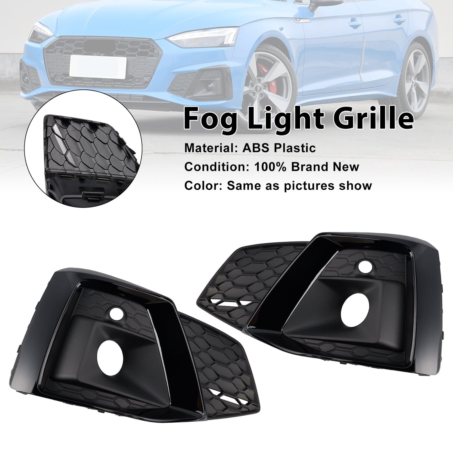 2020-2023 Audi A5 S-line S5 2PCS Front Bumper Fog Light Cover Grille 8W6807682T3Q7