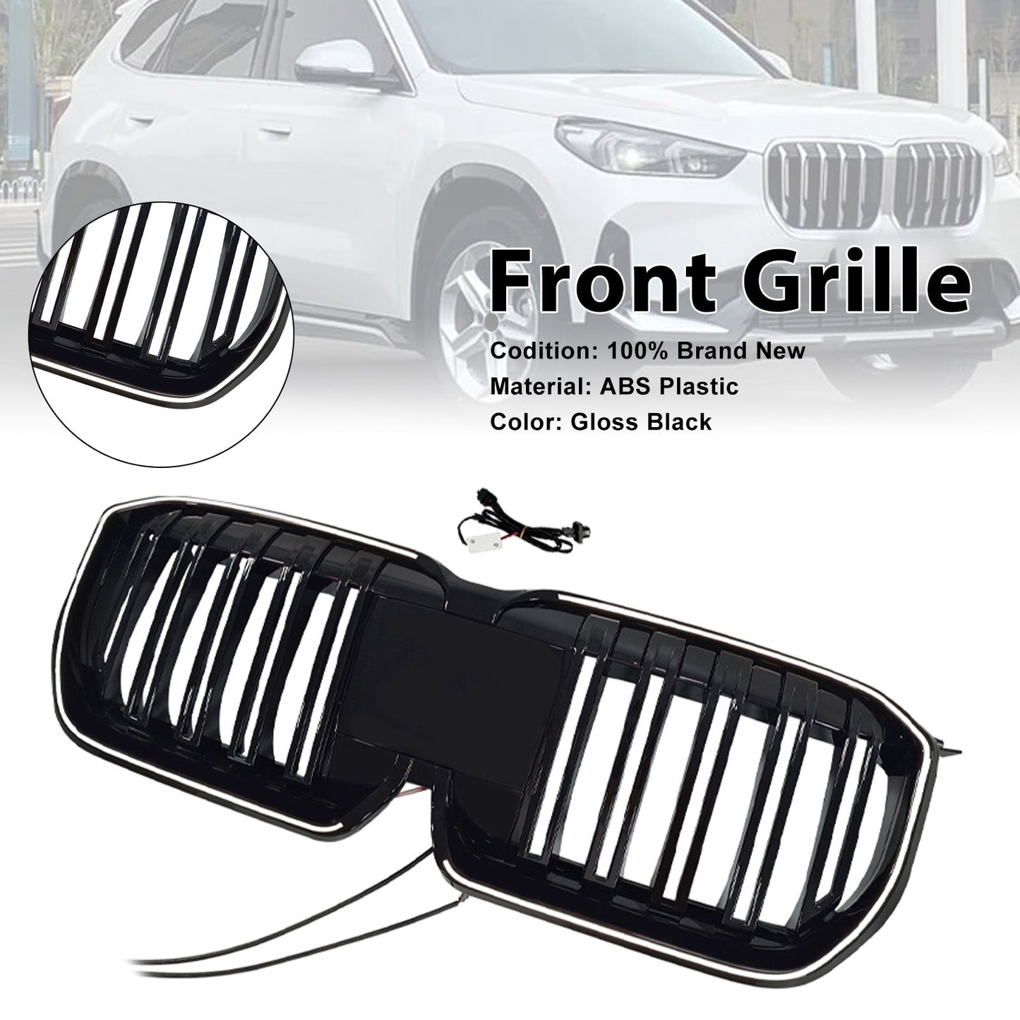2023-2025 Fit BMW X1 U11 U12 Double Slat Black Front Bumper Kidney Grill Grille