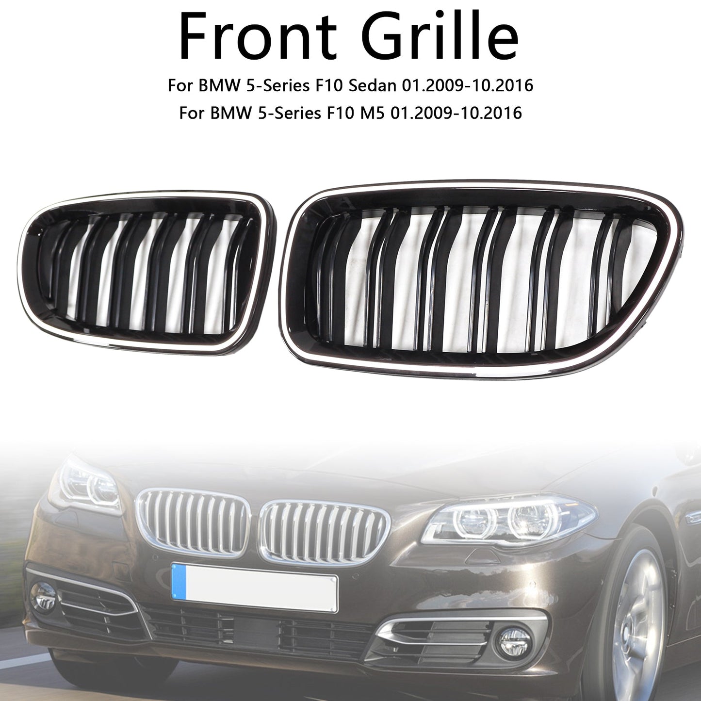 01.2009-10.2016 BMW 5-Series F10 Sedan Kidney Bumper Grill Grille Gloss Black 51137203649 51137203203