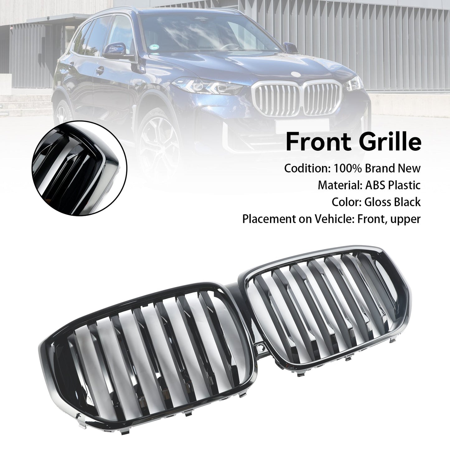 2024+ BMW G05 LCI X5 Single Line Gloss Black Front Bumper Grille Grill