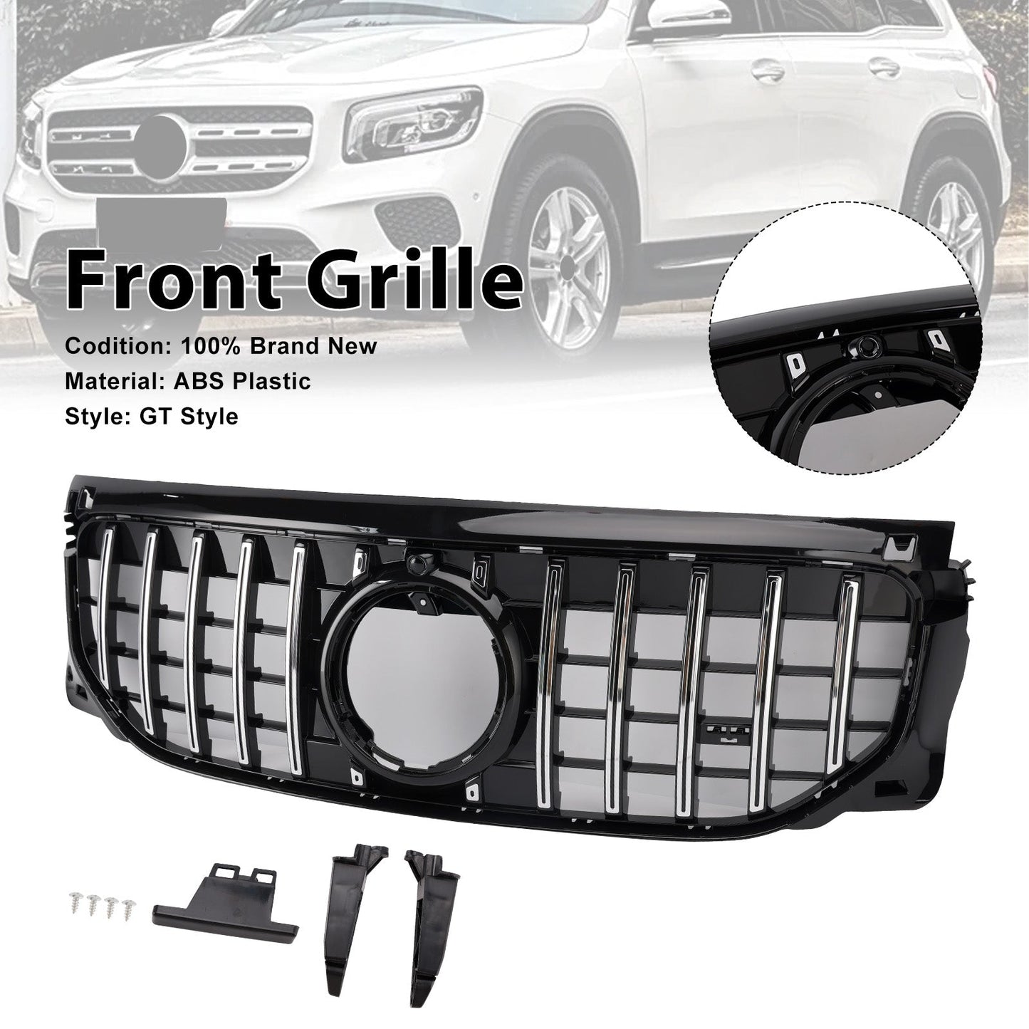 2024+ Fit Mercedes Benz GLB X247 GLB200 GLB250 Chrome+Black Front Bumper Grille