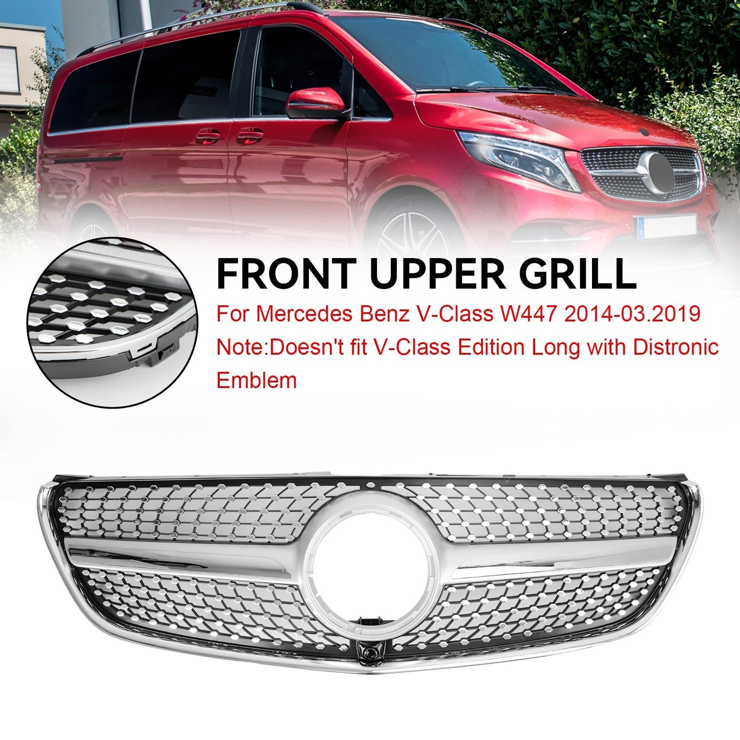 2014-2019 V Class W447 Benz Mercedes Grill Diamond Front Upper Grille Grill