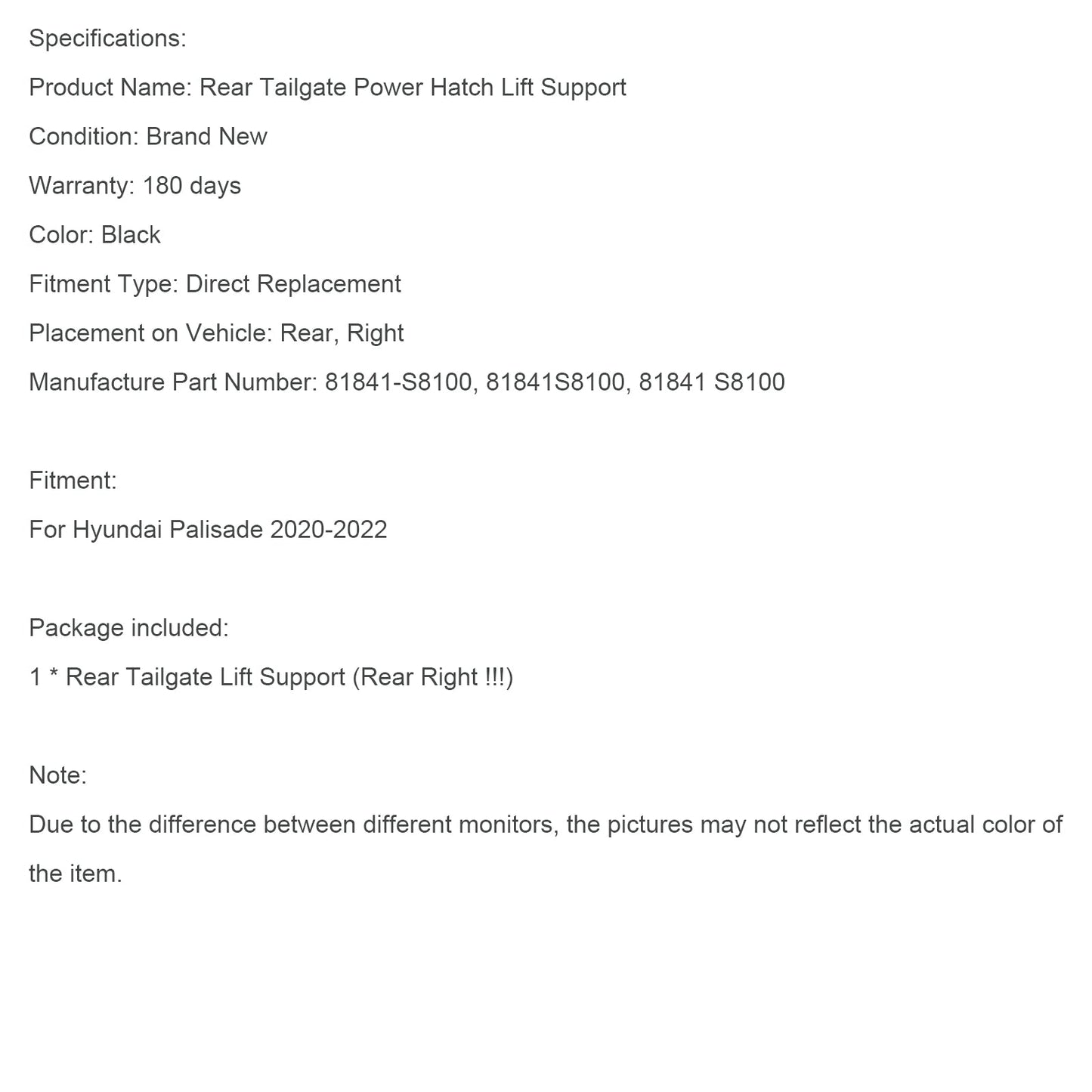 2020-2022 Hyundai Palisade Right Drive Unit Assy Power Tail Gate 81841S8100