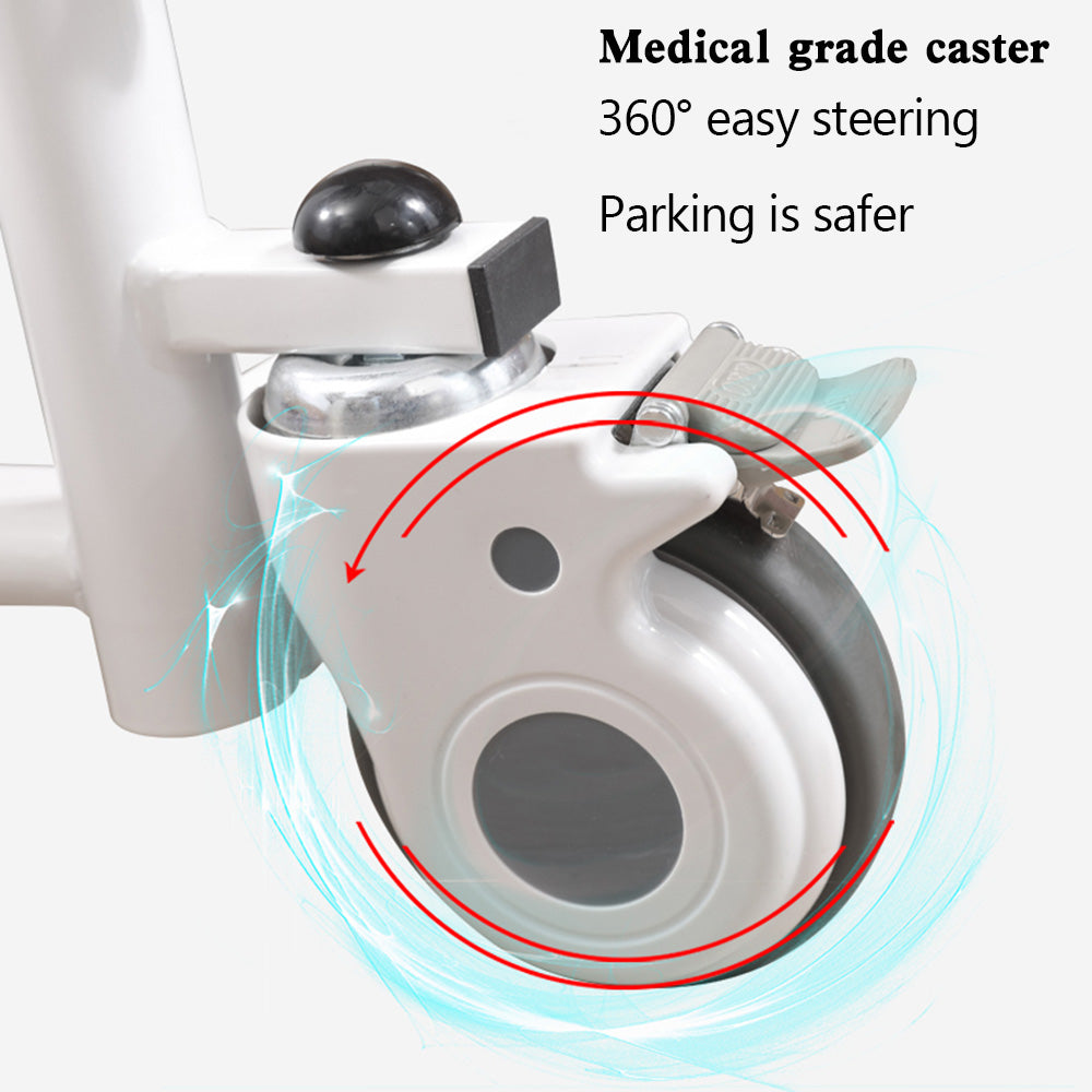 Elderly Patient Handicapped Transfer Lift Wheelchair with 180 Degree Split Seat and Bedpan 440 lb Capacity