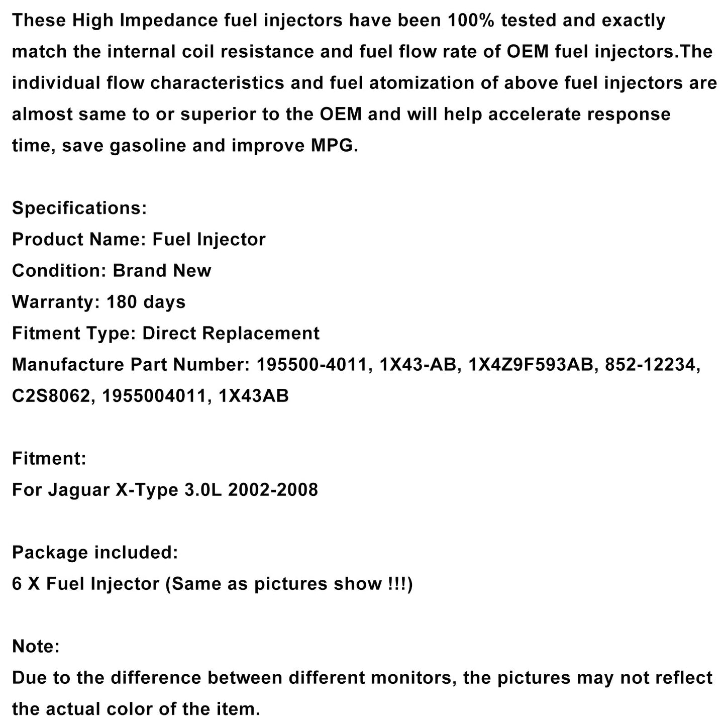 2002-2008 Jaguar X-Type 3.0L V6 2.5L 6PCS Fuel Injector 1X43-AB 1955004011