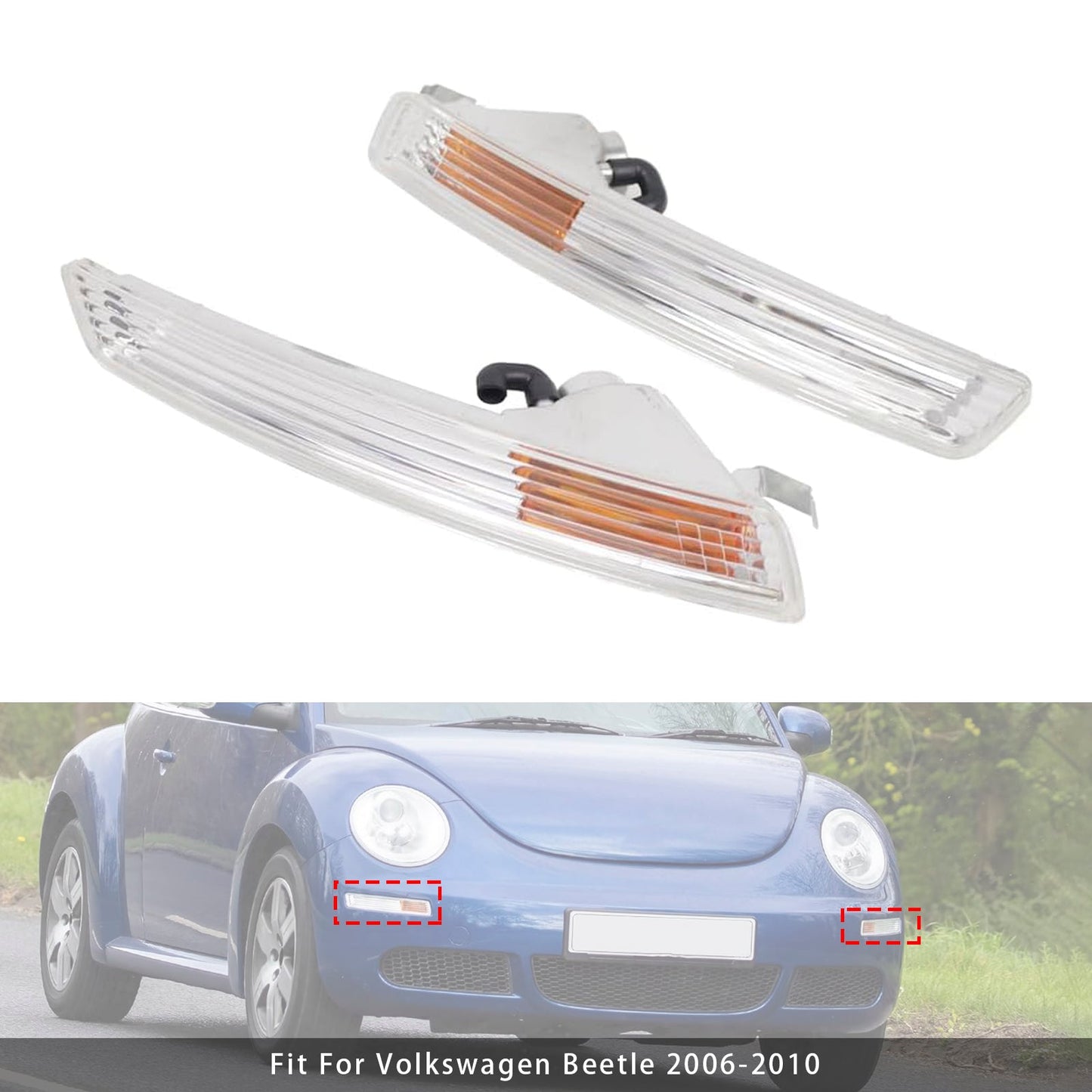 2006-2010 VW Beetle Pair Front Bumper Turn Signal Light Without Bulbs 1C0953041R