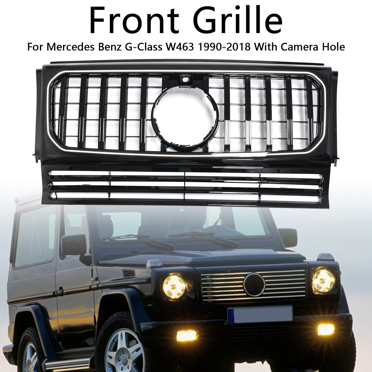 1990-2018 Mercedes Benz G-Class W463 With Camera Hole Gloss Black Front Bumper Grill Grille
