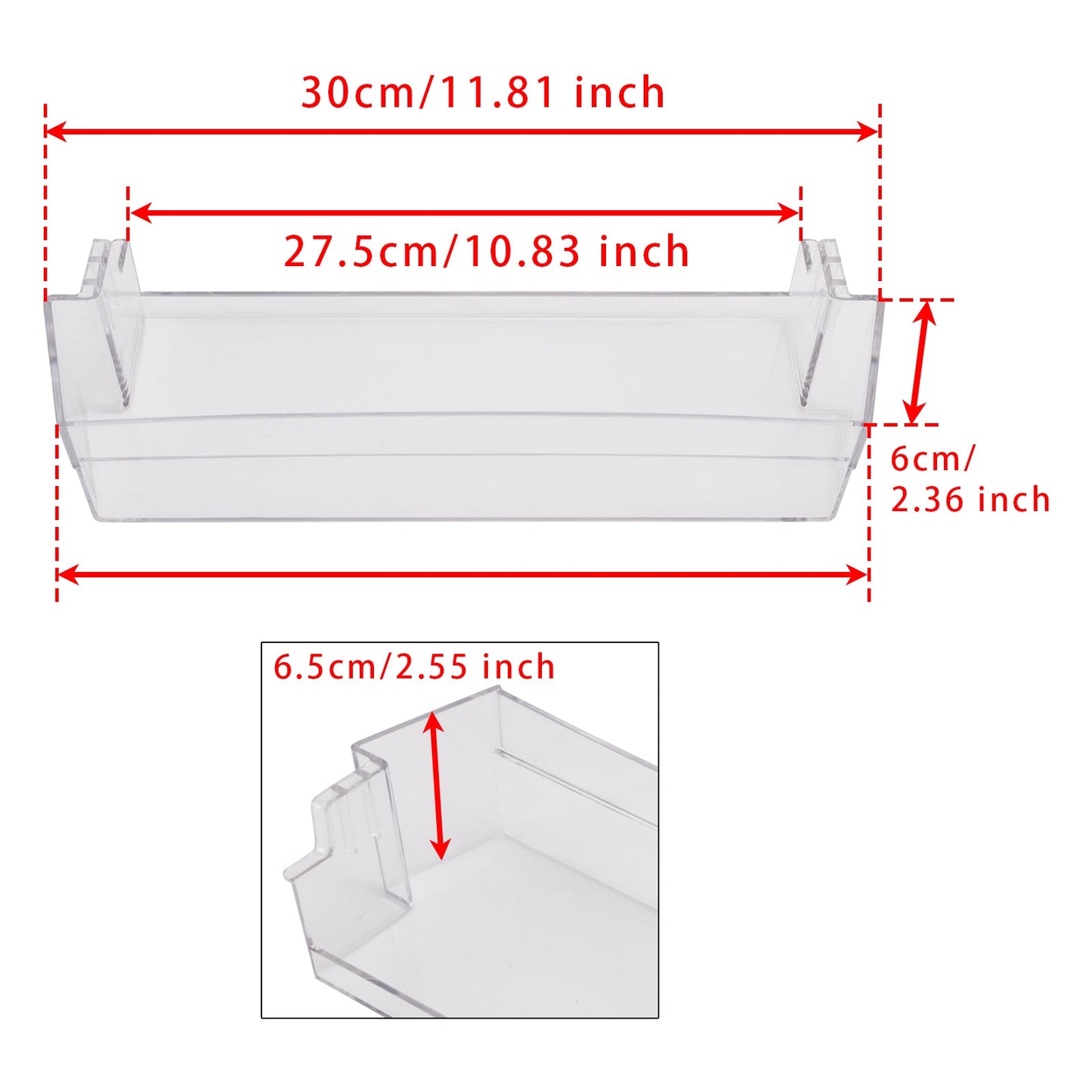 Fridge Shelf Grey Clear Middle or top Door Bin 306mm 289072710 For Caravan