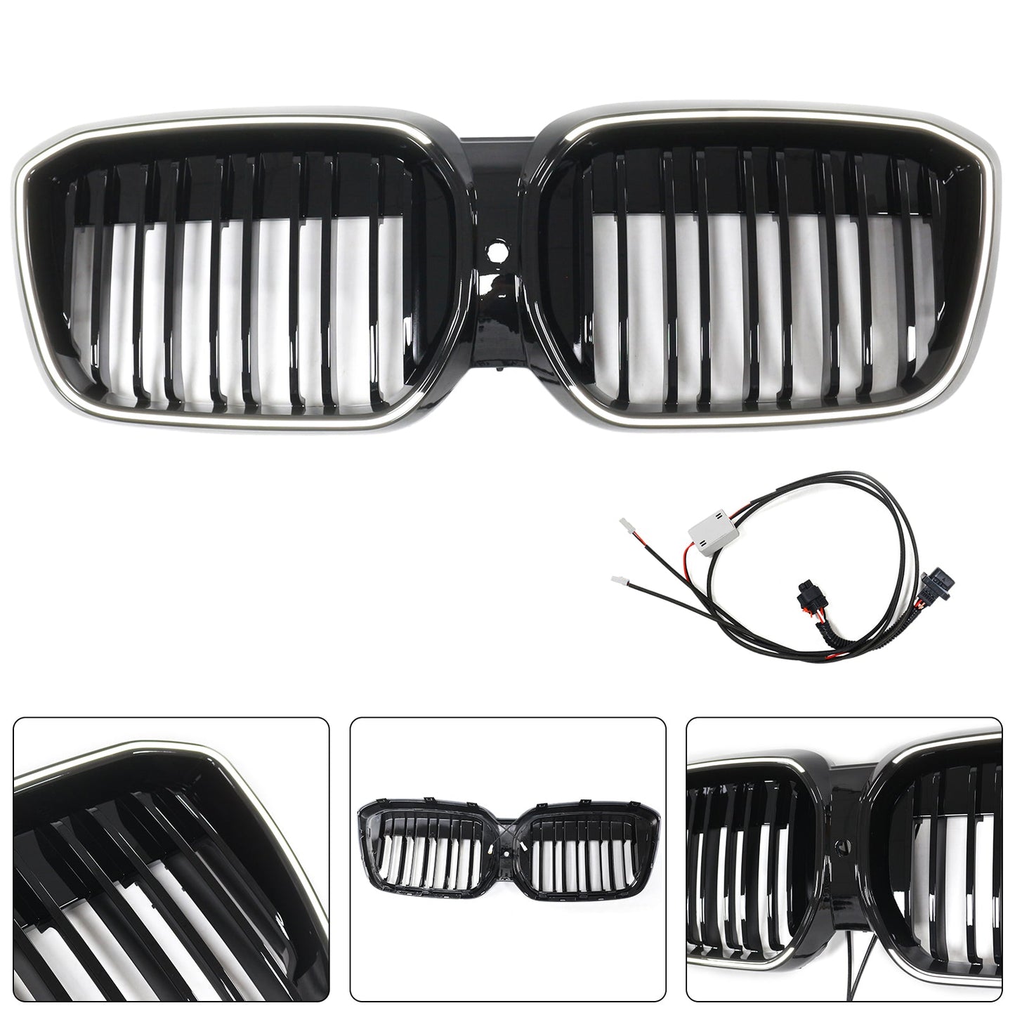 2022-2024 BMW IX3 G08 LCI Double Slat Gloss Black Front Kidney Grill Grille