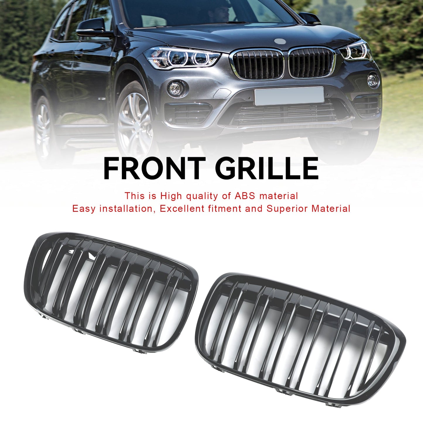 2016-2019 BMW X1 F48 F49 2PCS Gloss Black Front Kidney Grill Grille