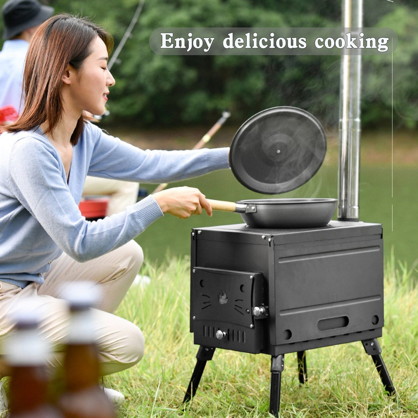 Outdoor Portable Camping Small Wood Burning Stove Picnic Cook Folding Heating