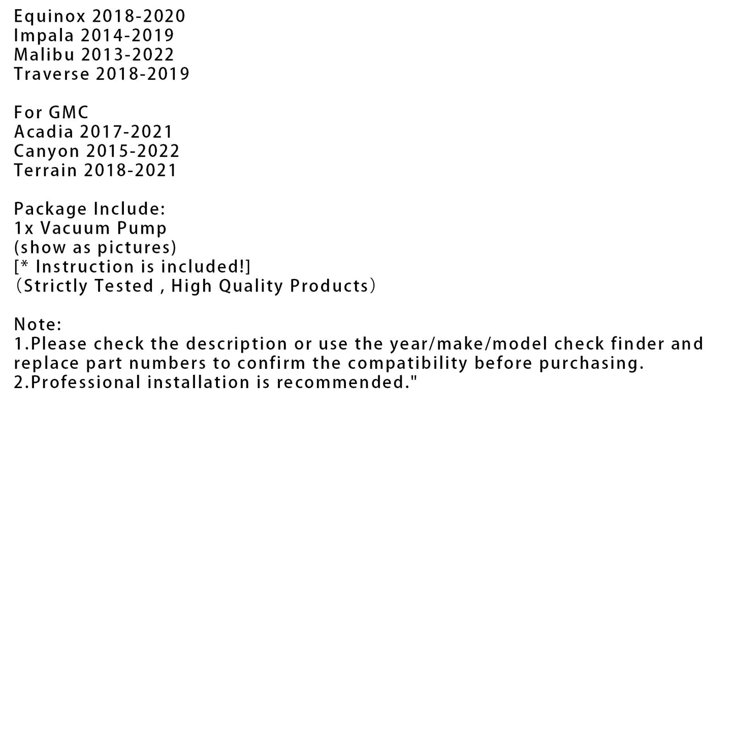 2016-2018 Cadillac CT6 Vacuum Pump 12686657 12654111