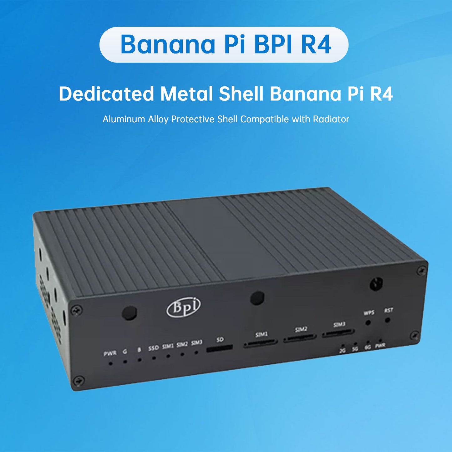 Banana Pi R4 Dedicated Metal Shell Aluminum Alloy Protective Shell with Radiator