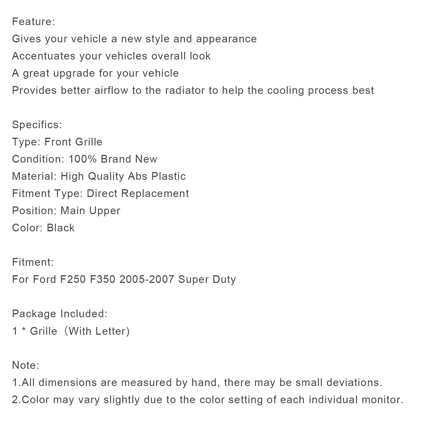 Front Bumper Grill Grille W/ LED Fit Ford F250 F350 2005-2007 Super Duty