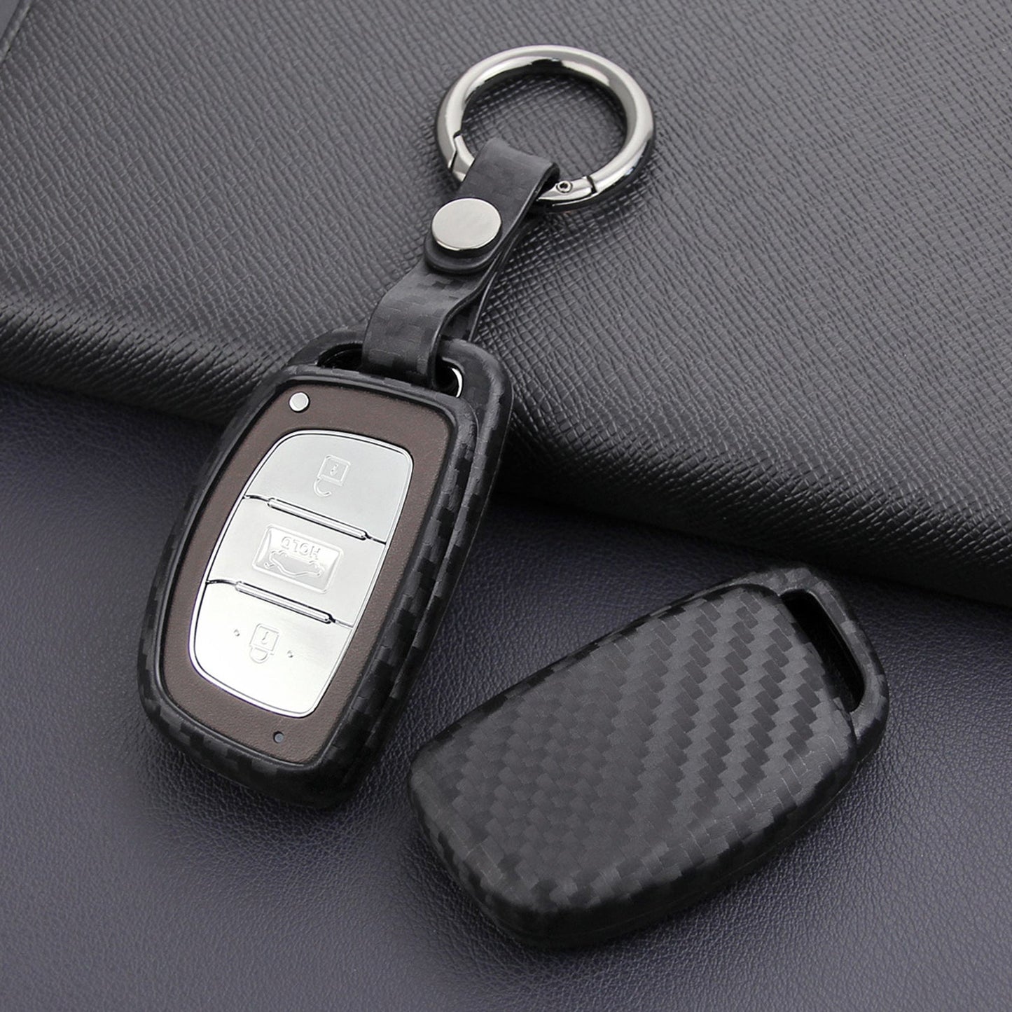 Leather Silicone Car Key Case Cover With Buckle For Hyundai