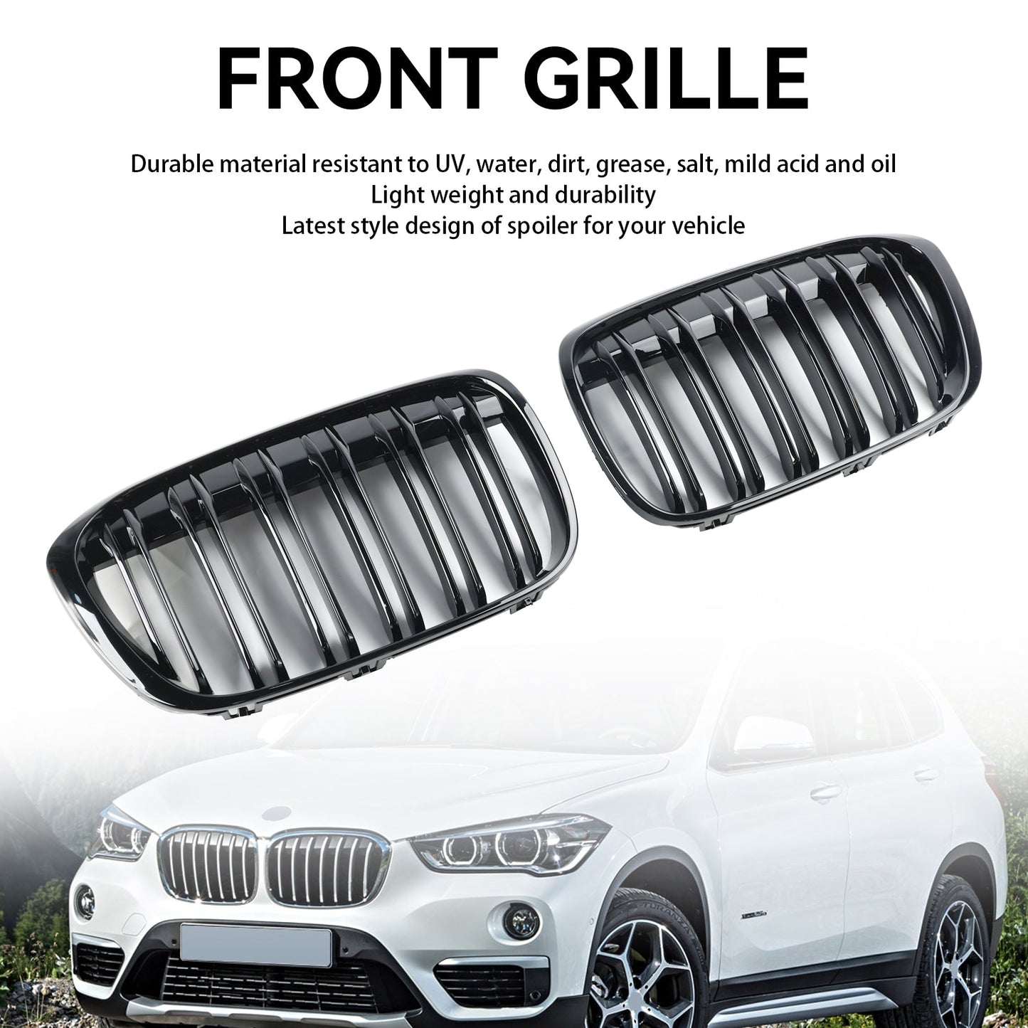 2016-2019 BMW X1 F48 F49 2PCS Gloss Black Front Kidney Grill Grille