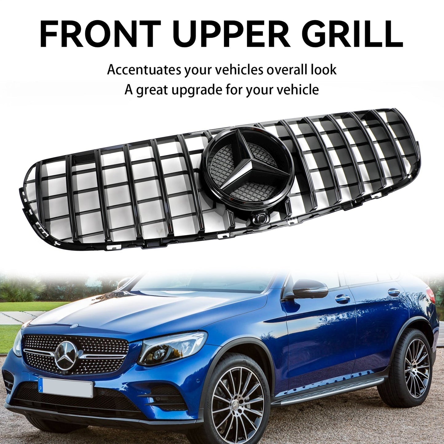 2015-2019 GLC Class GLC300 Mercedes Benz X253 C253 Front Bumper Grille Grill Gloss with badge Black