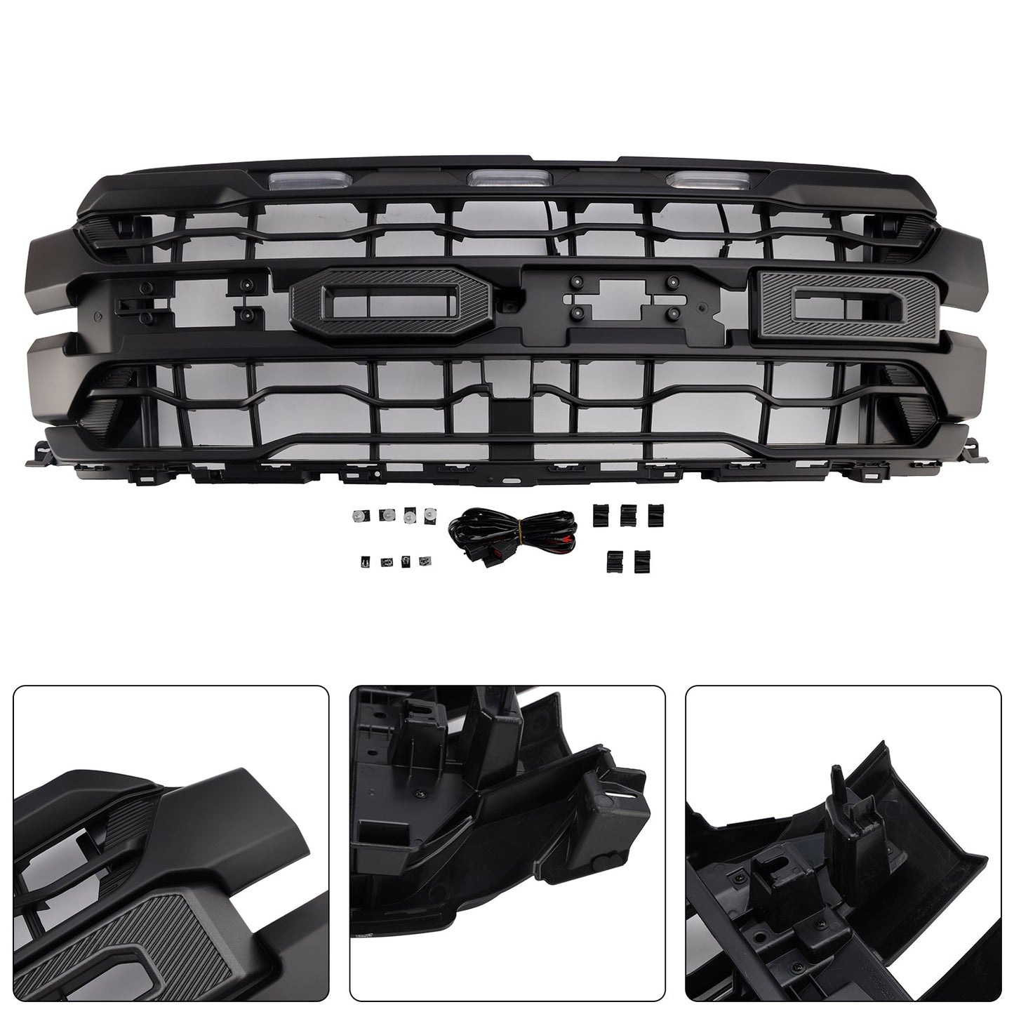 Black Front Bumper Grille Grill Fit Ford F150 RAPTOR 2024+ Only