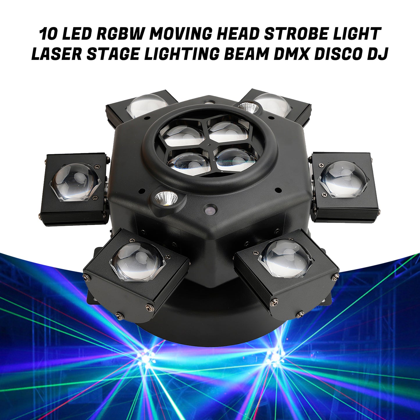 10 LED RGBW Moving Head Strobe Light Laser Stage Lighting Beam DMX Disco DJ