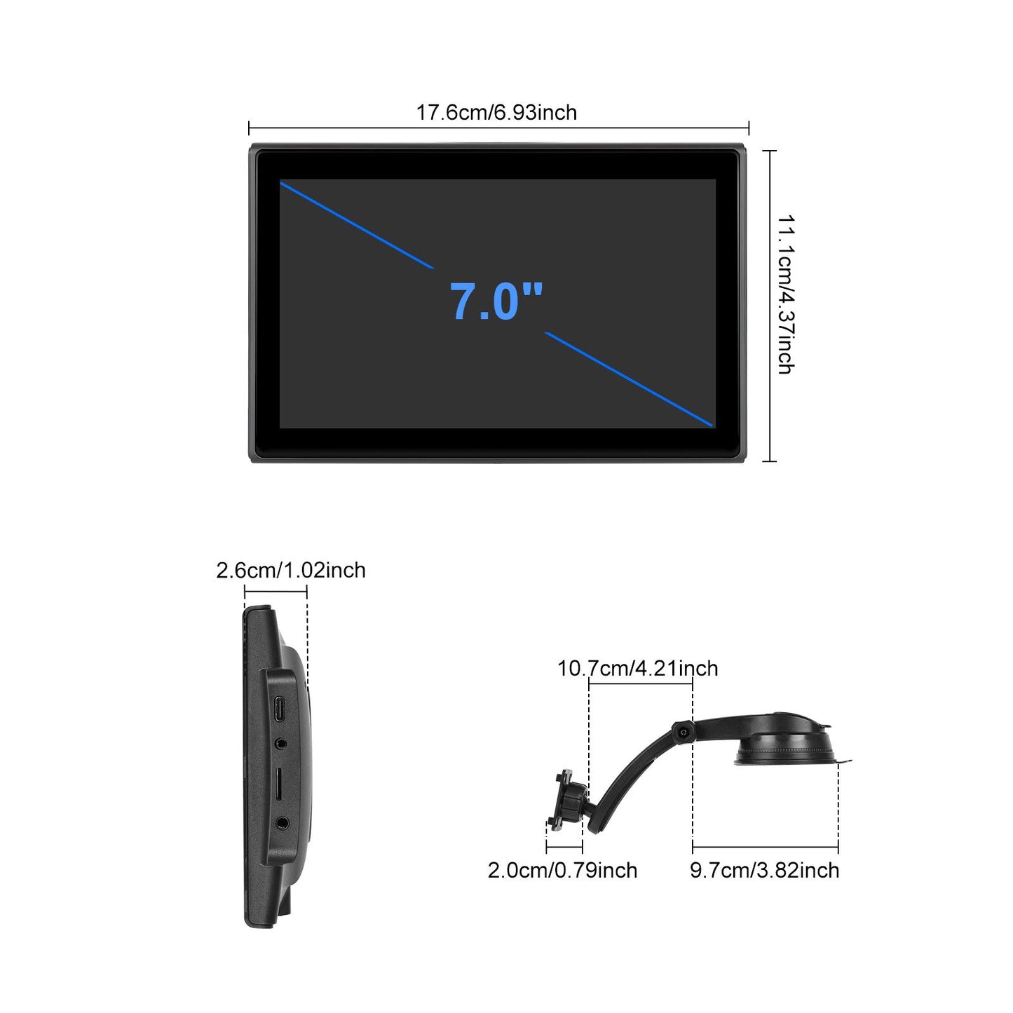 7-inch Full Touch Screen Apple CarPlay Android Auto Switching Display AHD Camera