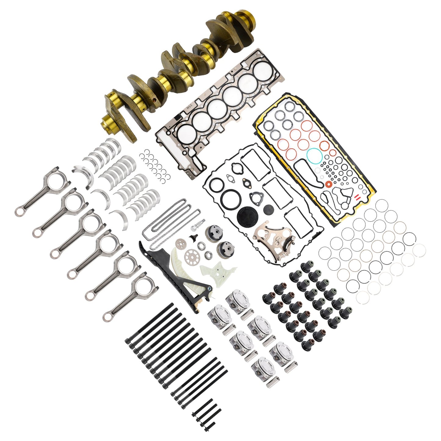 2009-2017 BMW 535i GT F07 N55 3.0L Engine Rebuild Pistons Gaskets Kit Crankshaft Rods Timing Set 11212163665