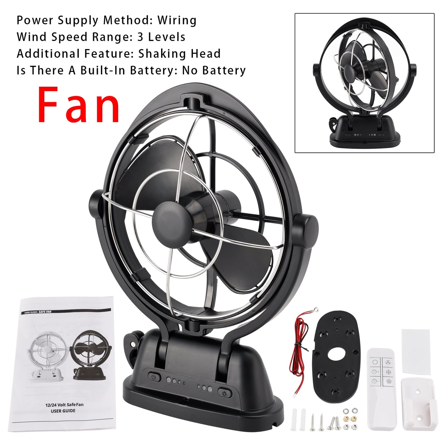 12V/24V Auto-Sensing Low-Power Draw Fan For Boats and RV Black