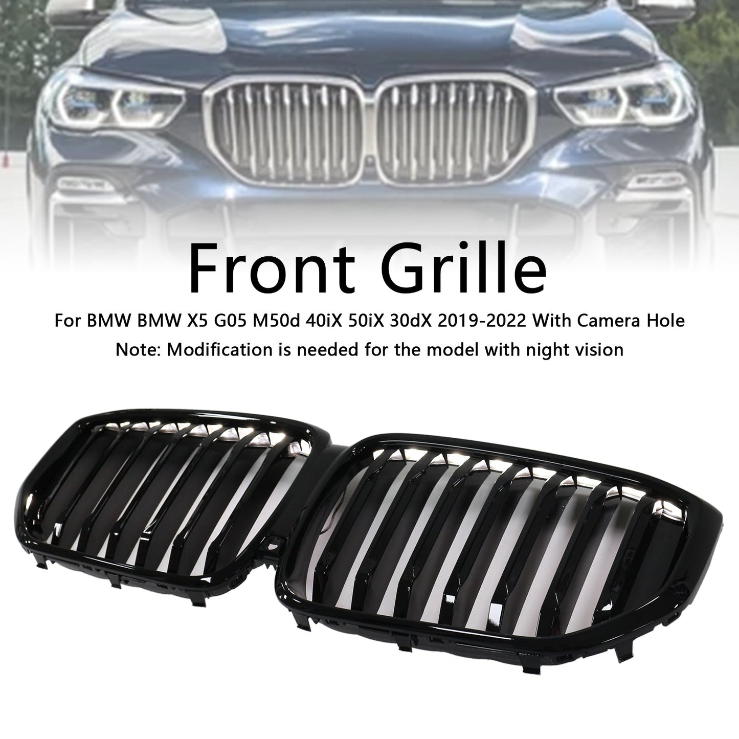 2019-2022 BMW X5 G05 M-Performance Gloss Black Front Kidney Grille Grill 51137454887