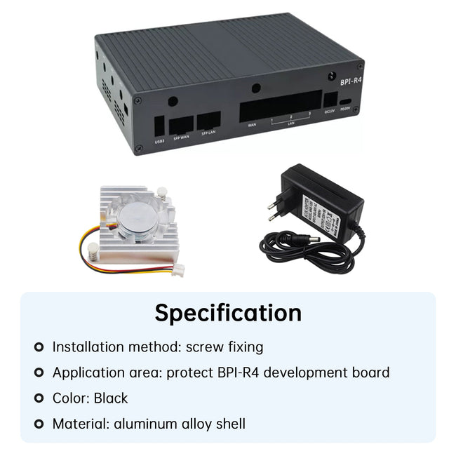 Banana Pi R4 Dedicated Metal Shell Aluminum Alloy Protective Shell with Radiator