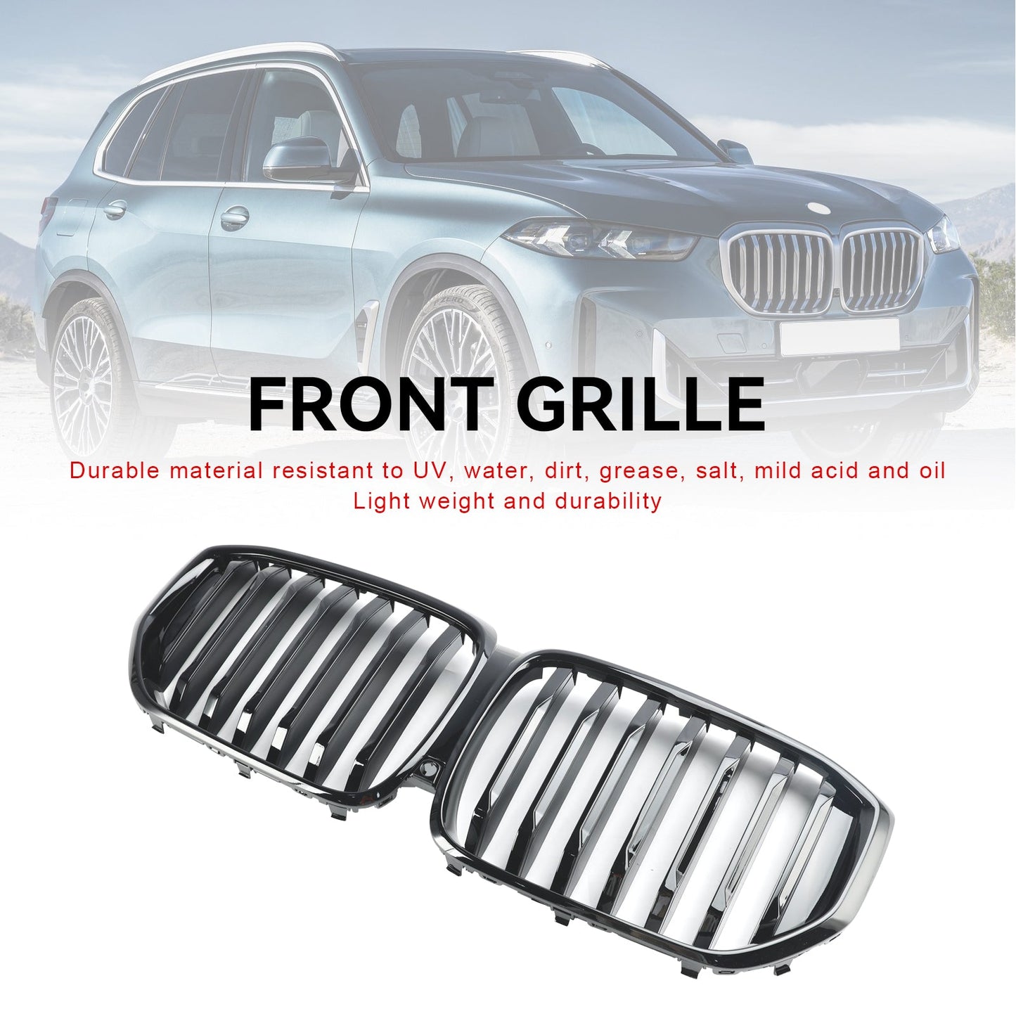 2024+ BMW G05 LCI X5 Single Line Gloss Black Front Bumper Grille Grill