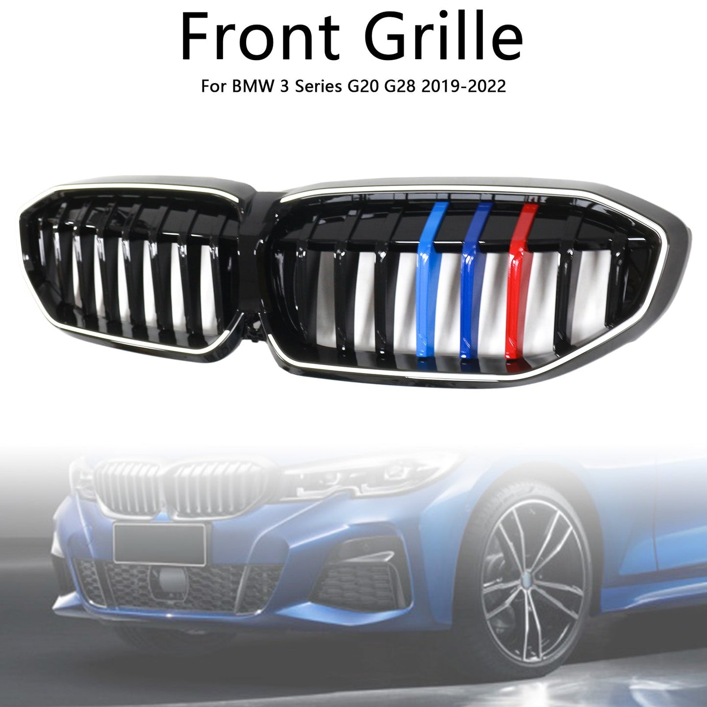 2019-2022 BMW 3 Series G20 M-Style Black Kidney Grille Grill 51138072085