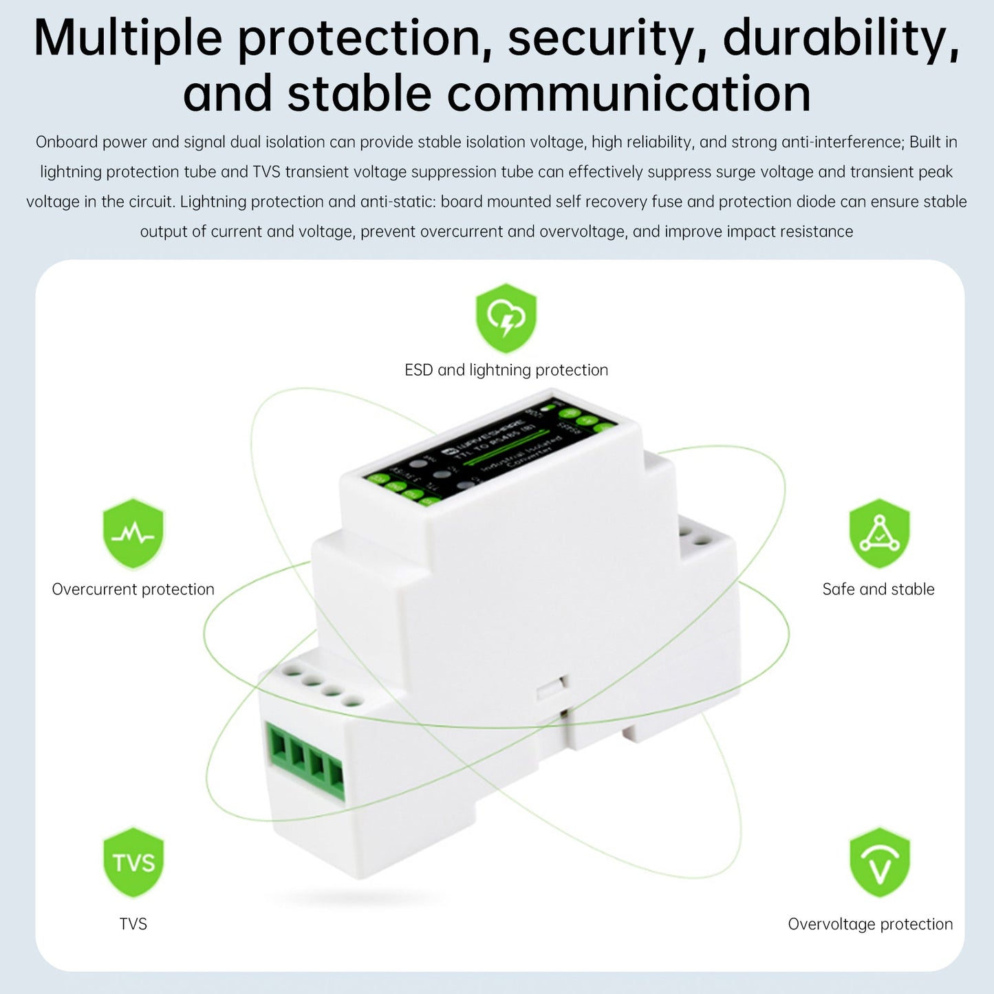 TTL to RS485 Electrical Isolation Module DIN Rail Serial Converter Surge Protect