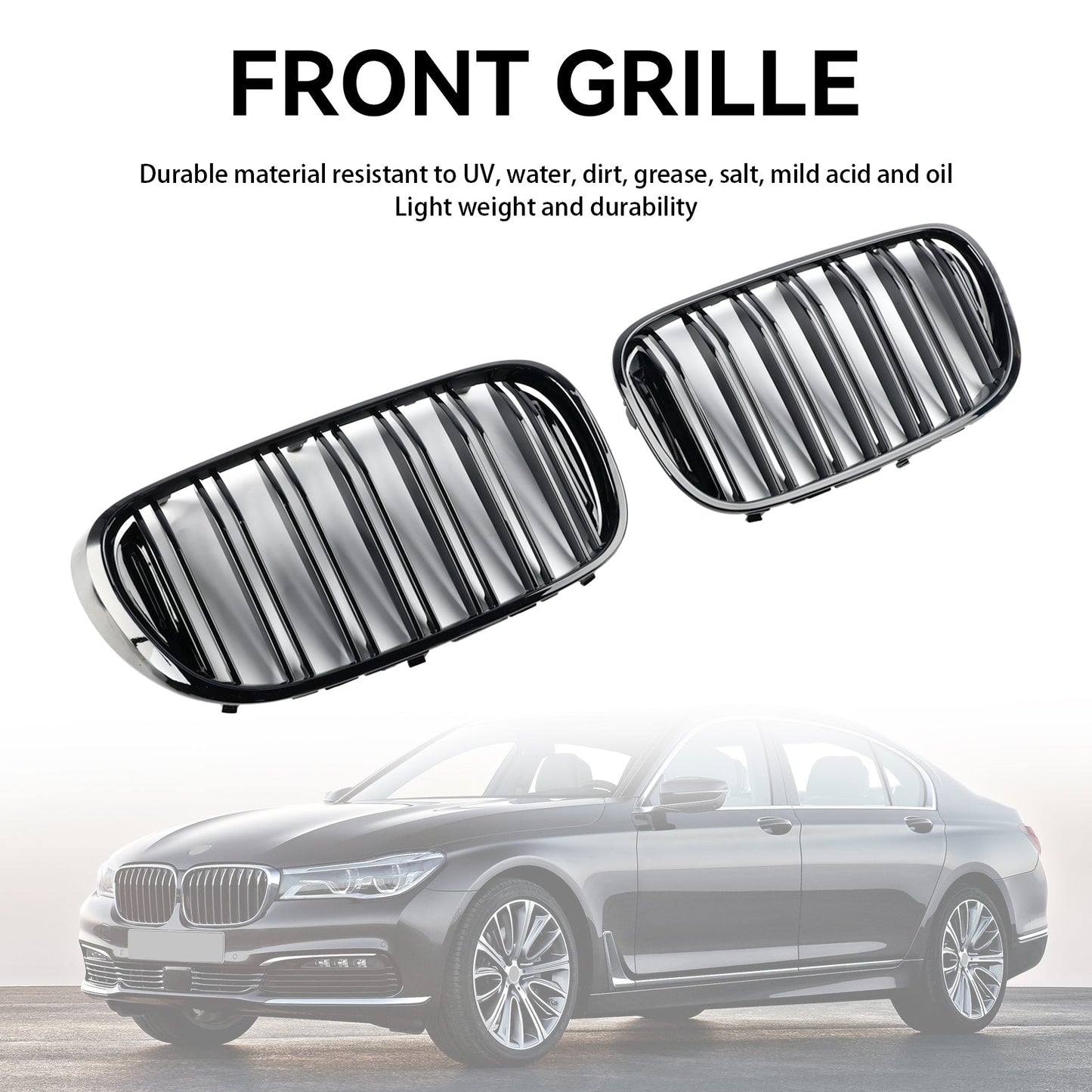 Black 2 Slat Front Kidney Grill Grille Fit For BMW 7 Series G11 G12 2016-18 Pre-LCI