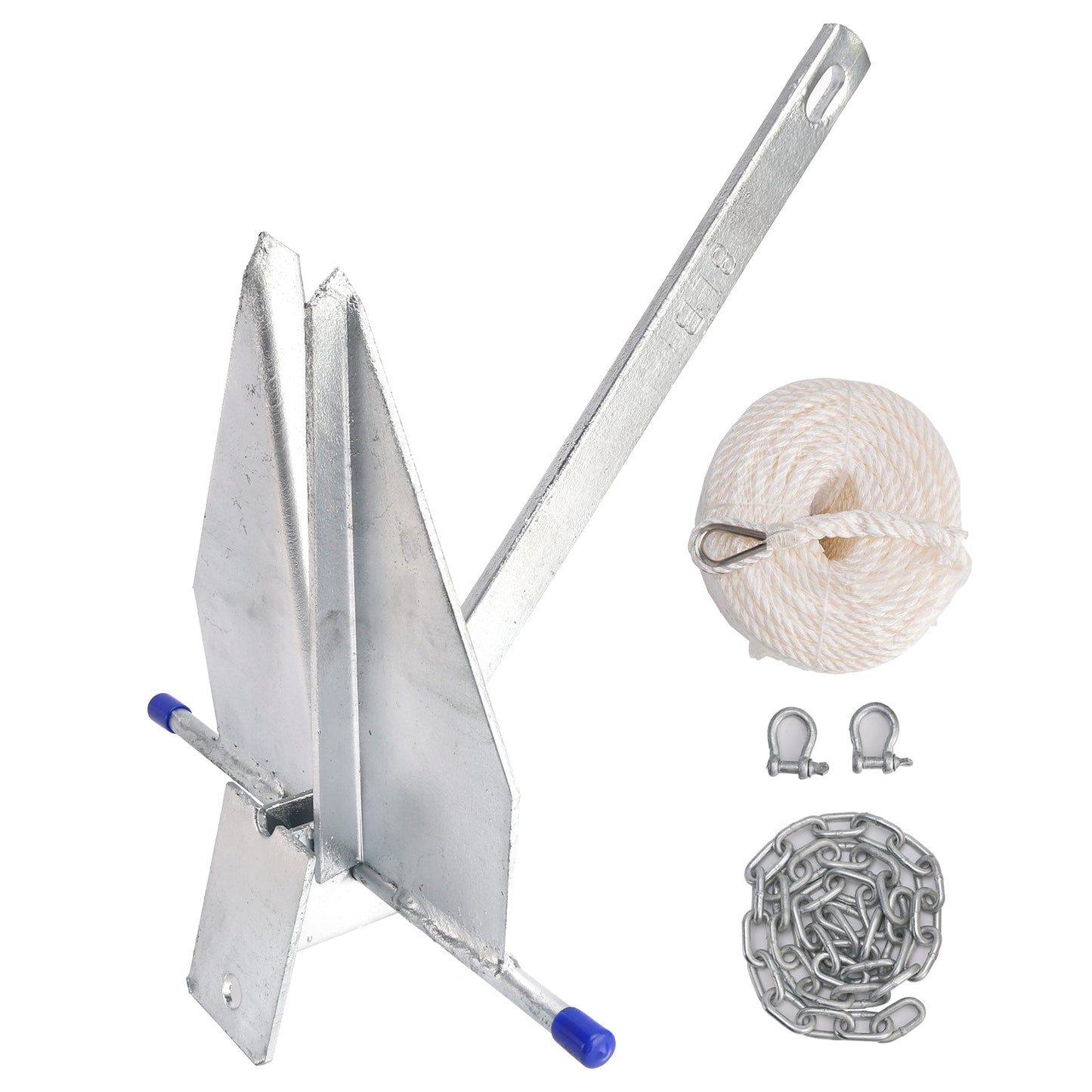 Kit Galvanized Boat Anchor 13Lbs Sliding Anchor & Chain & Rope Silver For Boat 13lbs