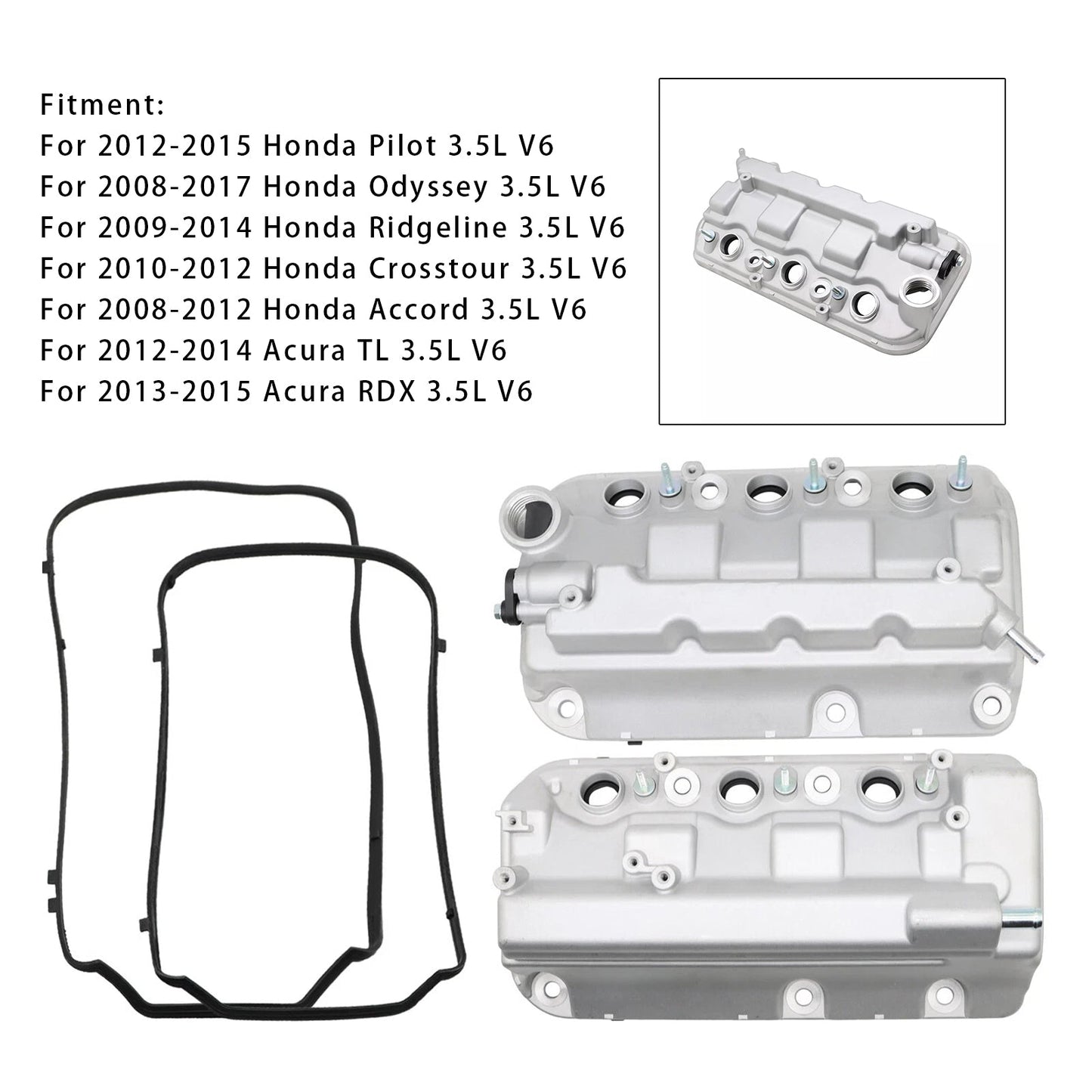 2010-2012 Honda Crosstour 3.5L V6 2PCS Front+Rear Engine Valve Cover 12310R70A00 12310R70A10