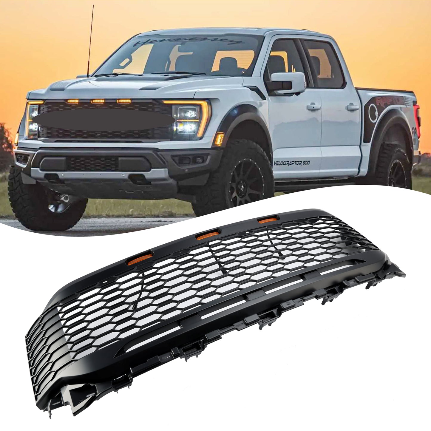 Replacement ABS Front Bumper Grill Grille Fit Ford F150 2021-2023 Raptor W/ LED