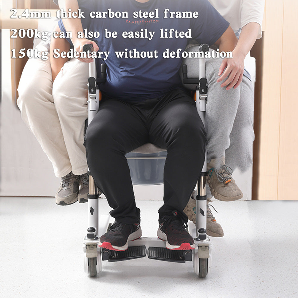 Elderly Patient Lift Wheelchair with 180 Degree Split Seat and Integrated Bedpan