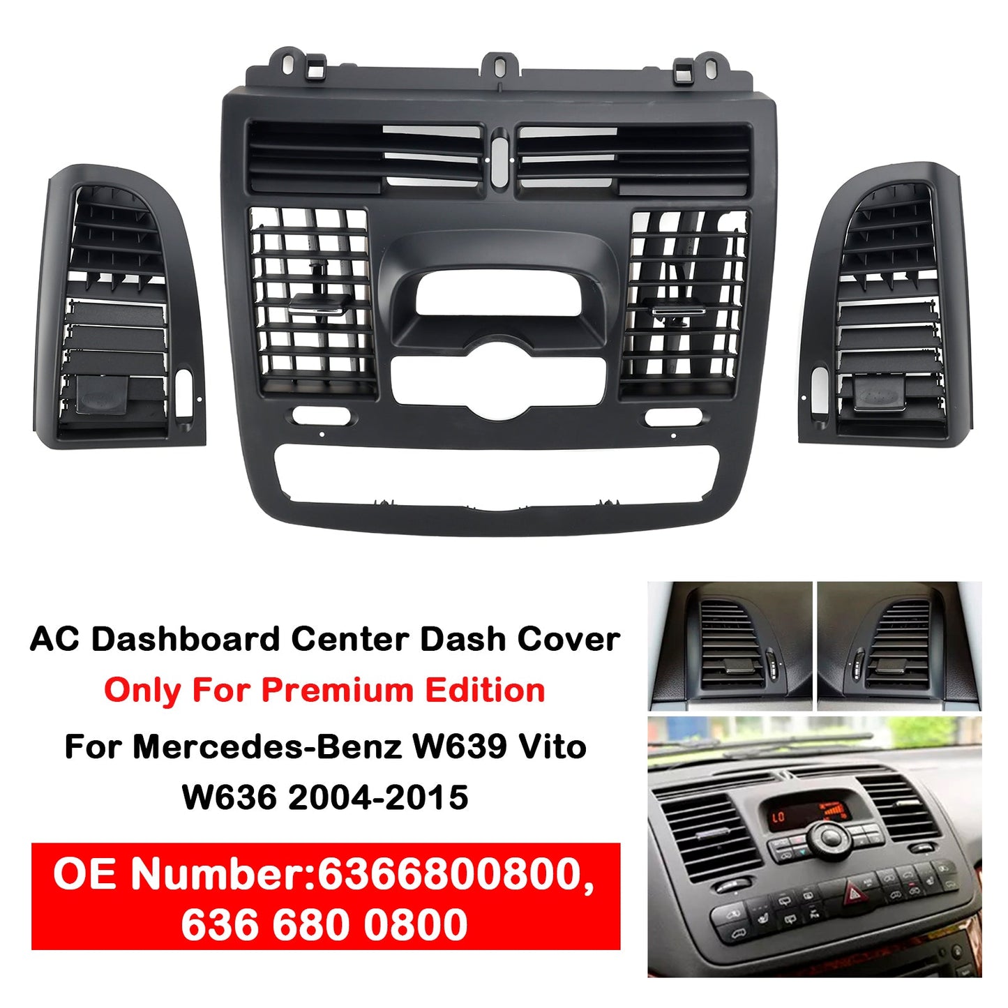 AC Dashboard Center Dash + 2 * Air Vent For Mercedes-Benz W639 Vito Viano 2004-2015