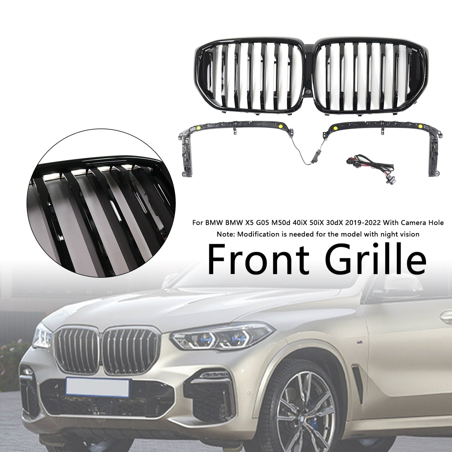 2019-2022 BMW X5 G05 M-Performance Gloss Black Front Kidney Grille Grill 51137454887