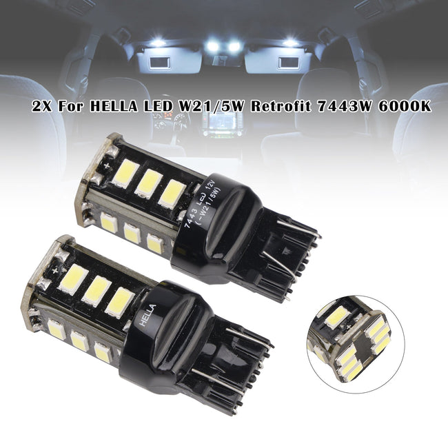 2X For HELLA LED Retrofit 7443W Wedge T5 12V 3W W21/5W 6000K