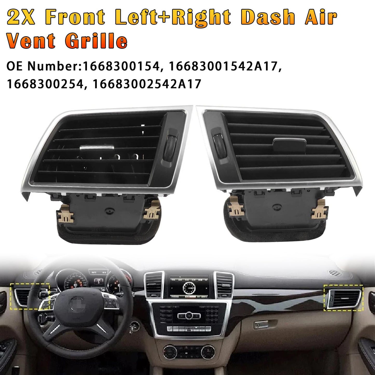2012 2013 2014 2015 Mercedes Benz GL Class (X166) for 1668300254 2X Front Left+Right Dash Air Vent Grille