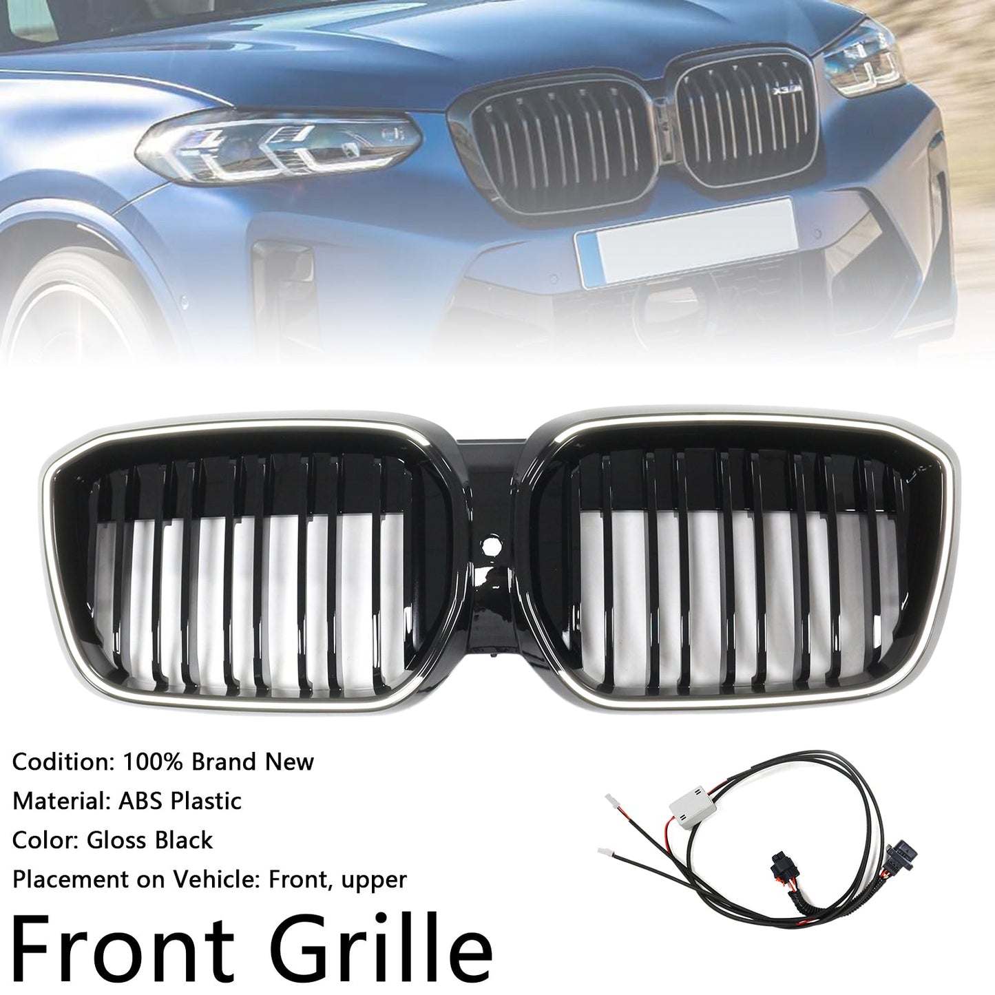 2022-2024 BMW IX3 G08 LCI Double Slat Gloss Black Front Kidney Grill Grille
